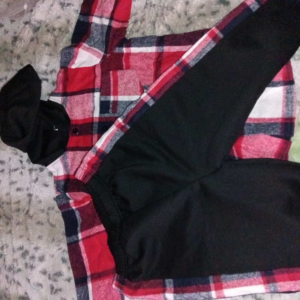 Kids Red Plaid Shirt and Black Pants Set